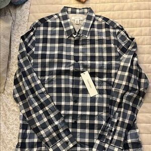 Calvin Klein Men's Navy and White Plaid Shirt